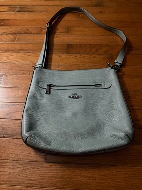 COACH Pebbled Leather Shoulder Bag in Light Blue-Gray